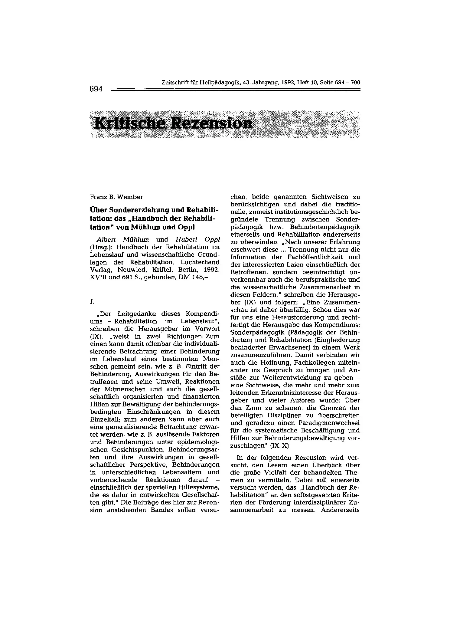 Zeitschrift für Heilpädagogik Artikel