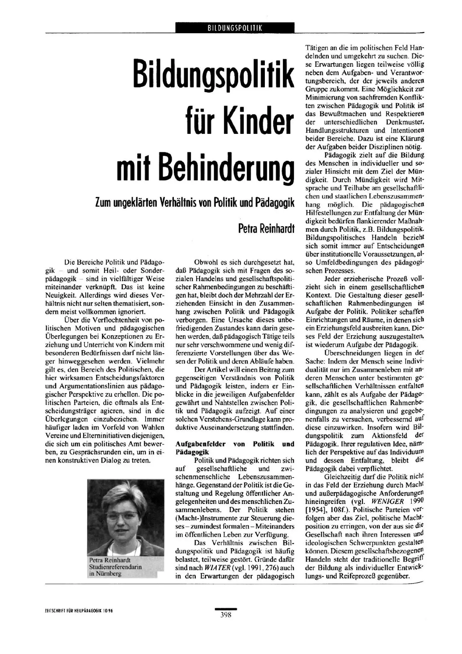 Zeitschrift für Heilpädagogik Artikel