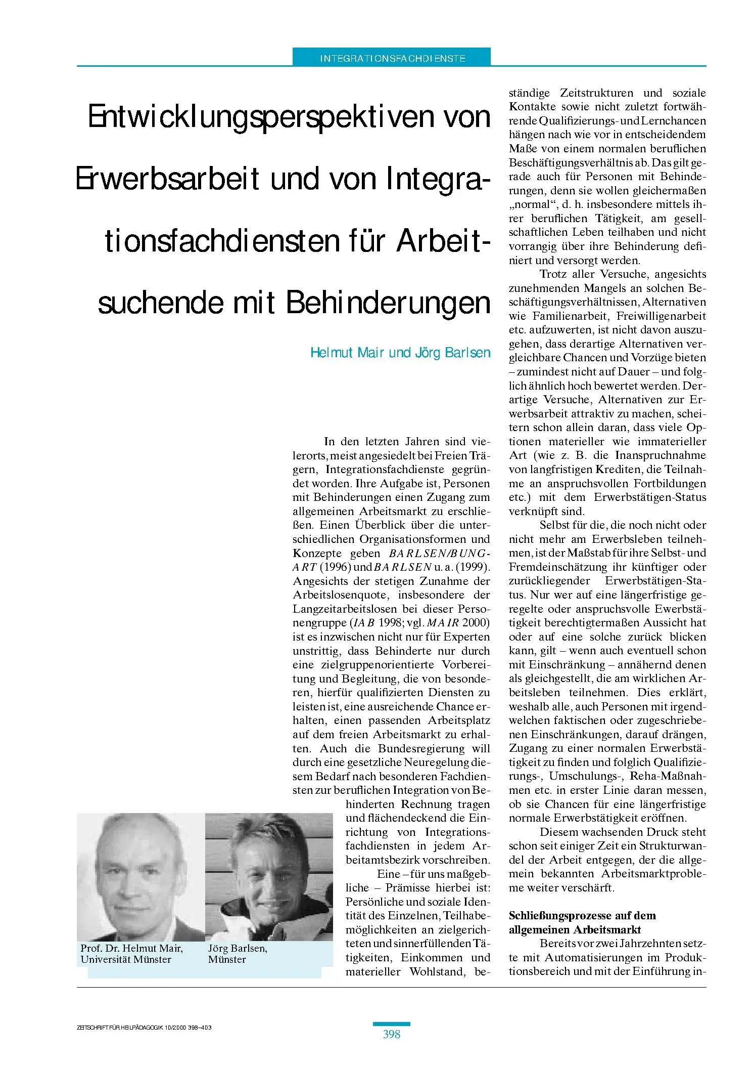 Zeitschrift für Heilpädagogik Artikel