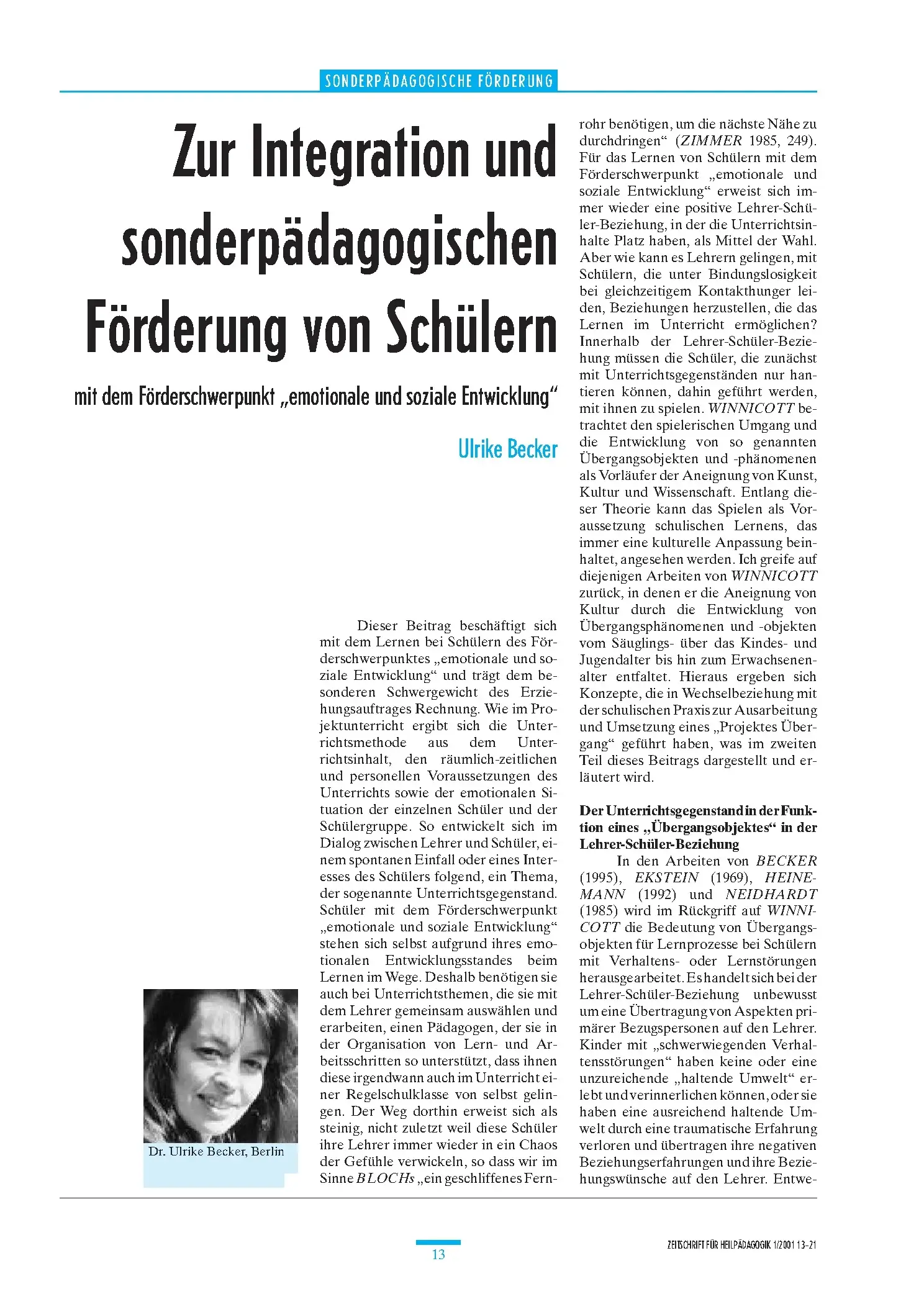 Zeitschrift für Heilpädagogik Artikel