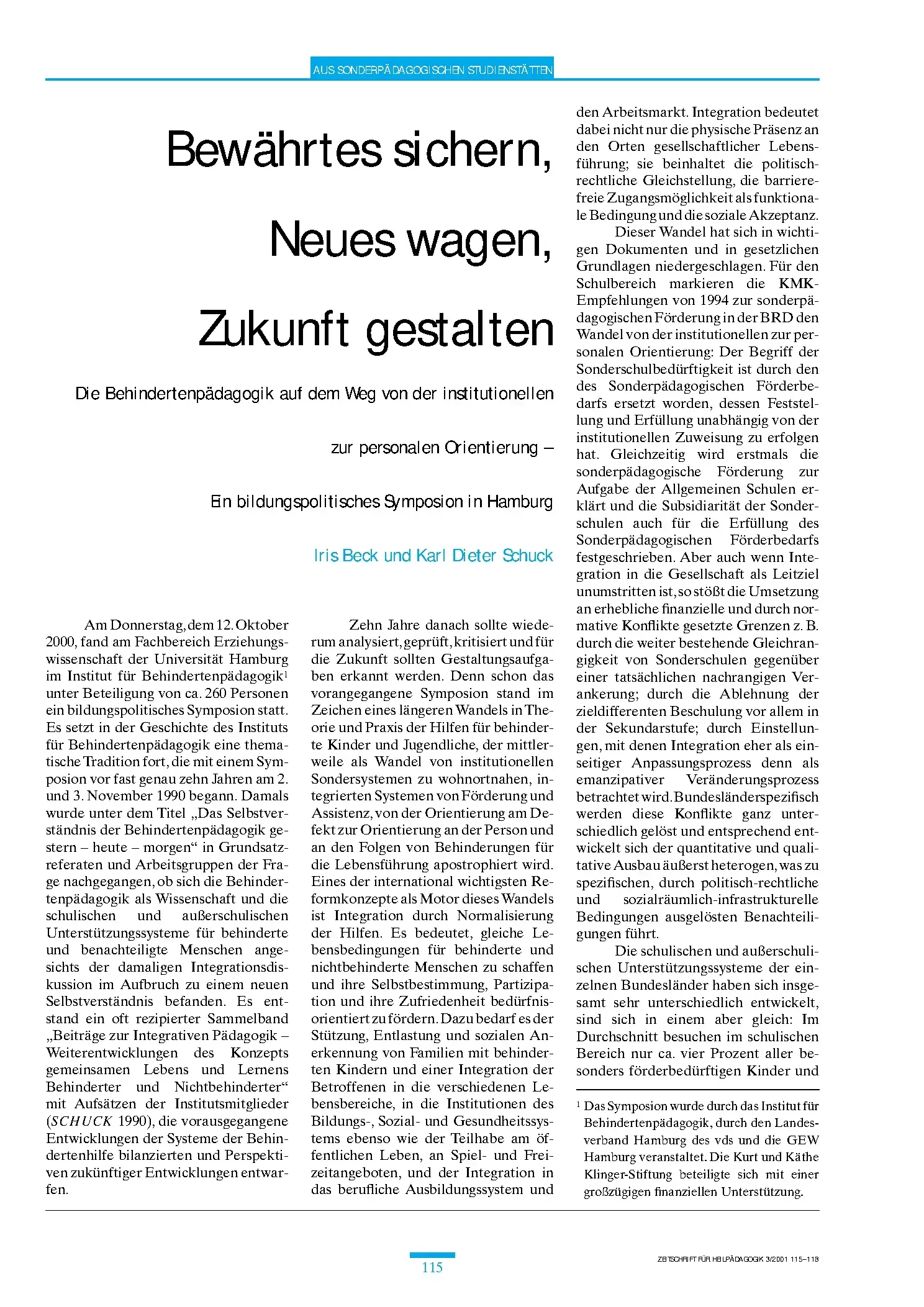 Zeitschrift für Heilpädagogik Artikel