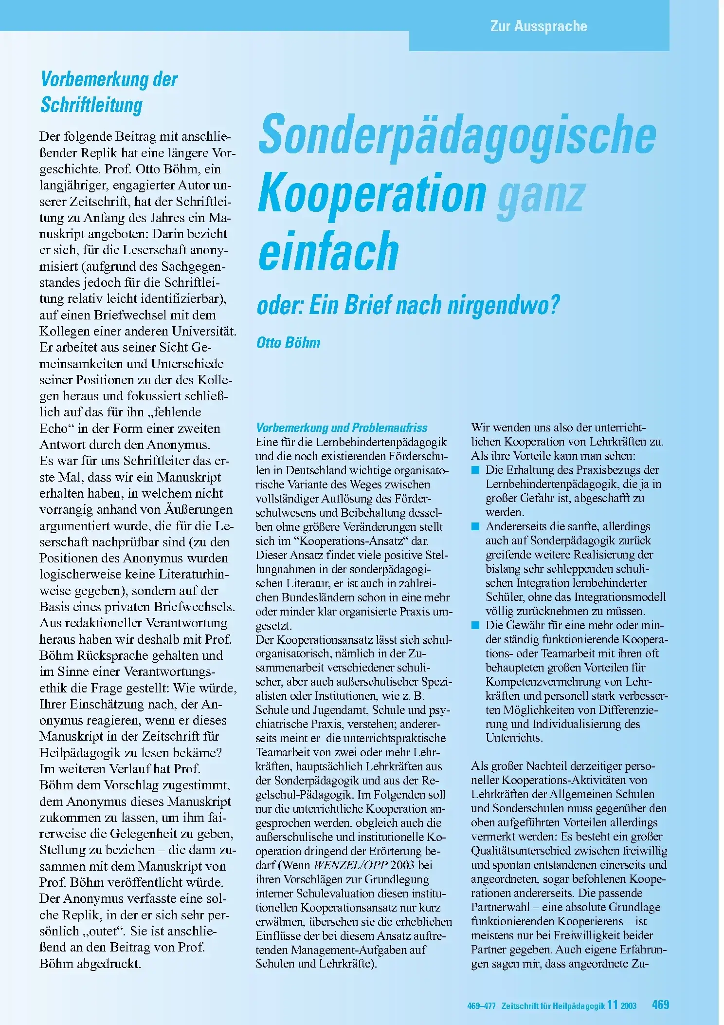 Zeitschrift für Heilpädagogik Artikel