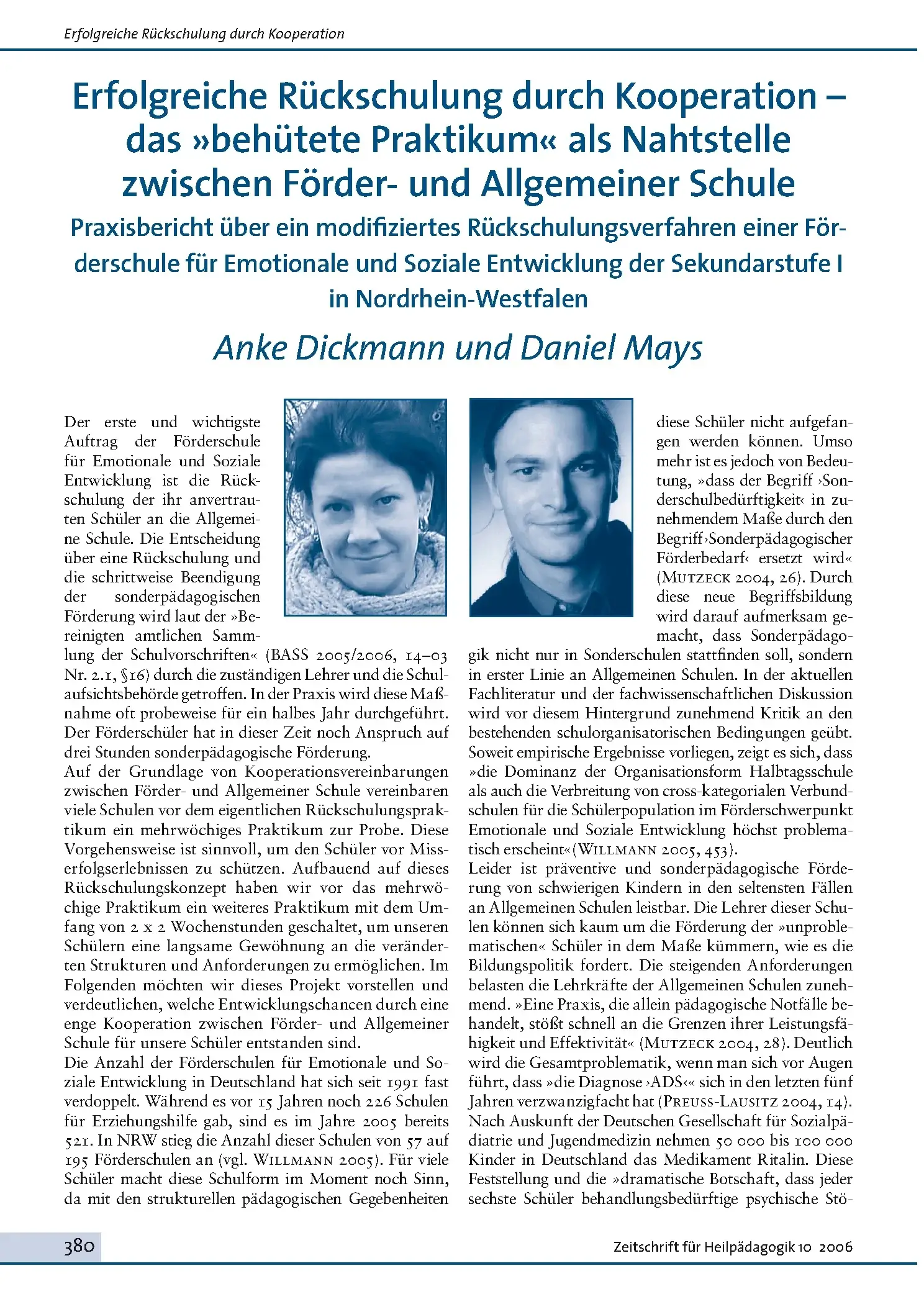 Zeitschrift für Heilpädagogik Artikel