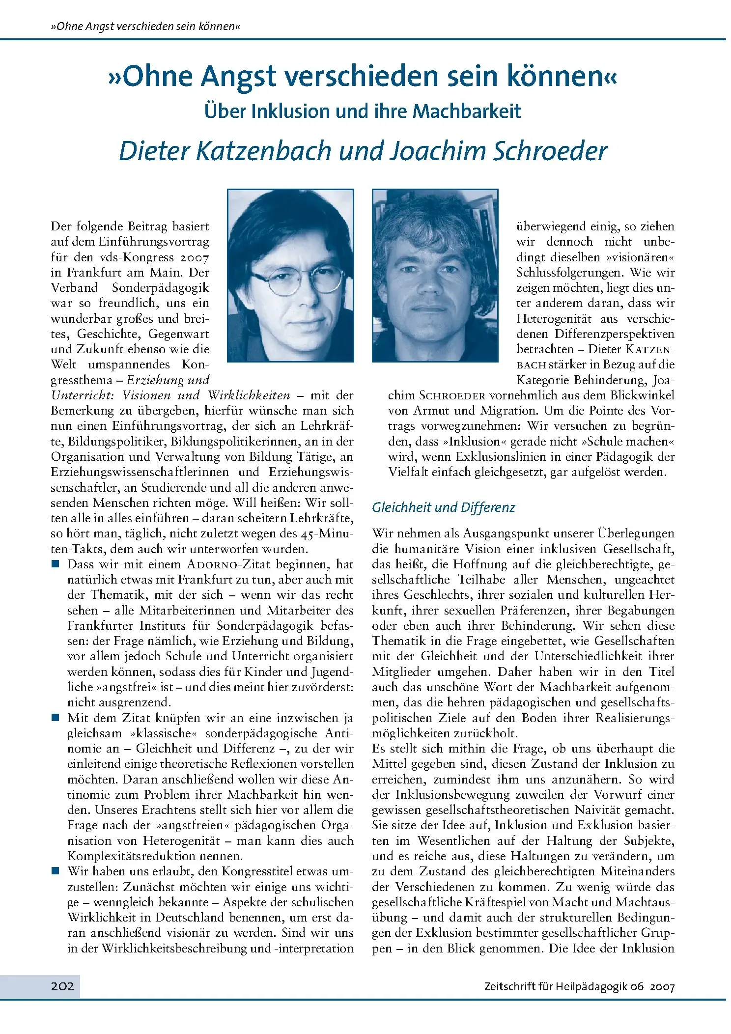 Zeitschrift für Heilpädagogik Artikel