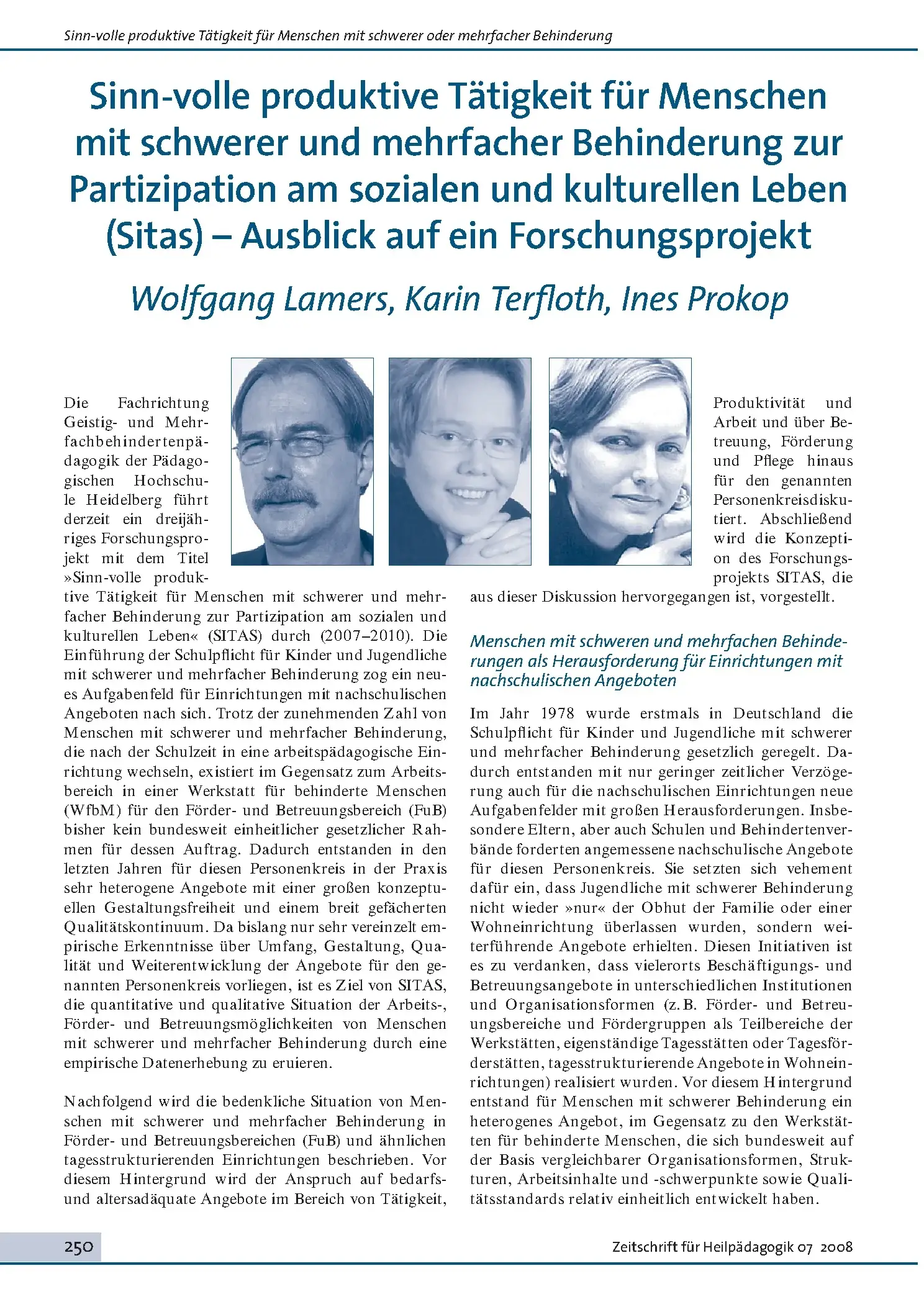 Zeitschrift für Heilpädagogik Artikel