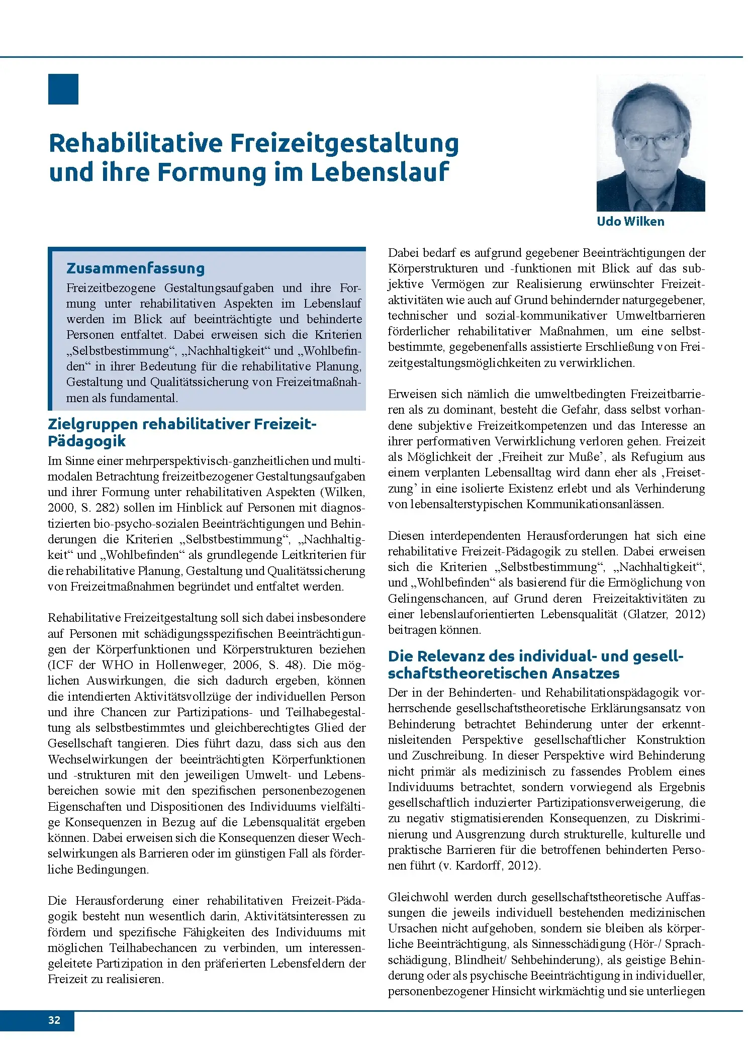 Rehabilitative Freizeitgestaltung und ihre Formung im Lebenslauf