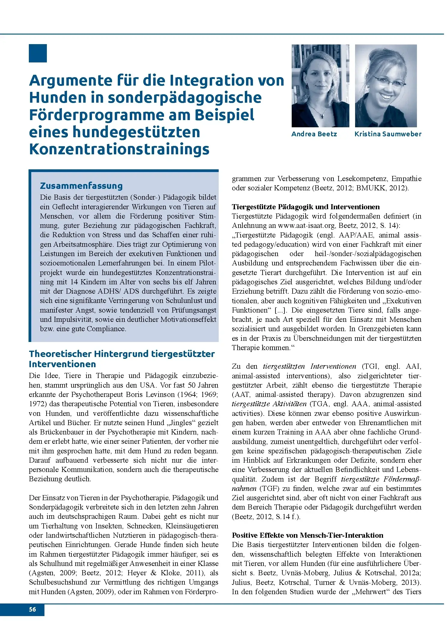 Argumente für die Integration von Hunden in sonderpädagogische Förderprogramme am Beispiel eines hundegestützten Konzentrationstrainings