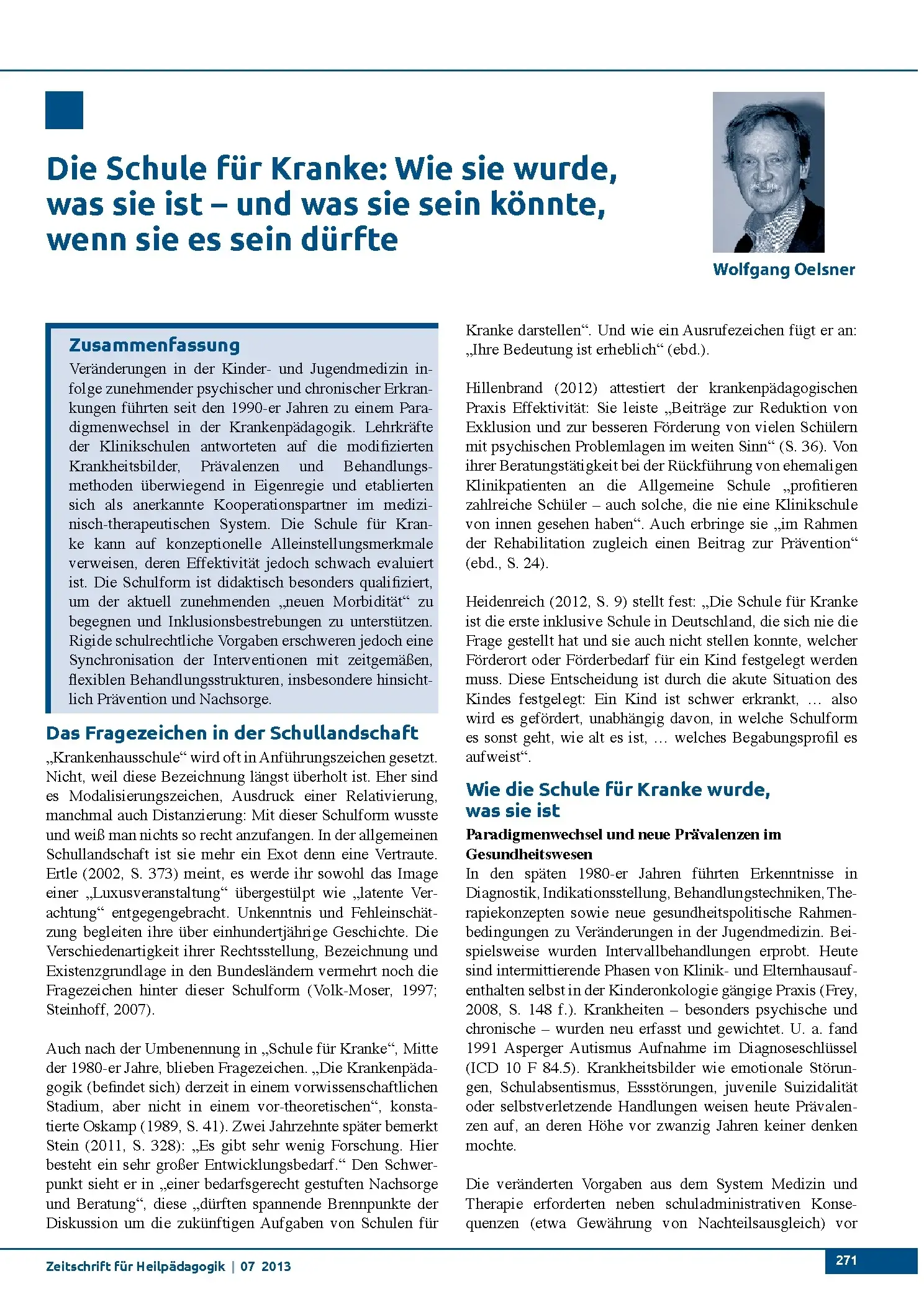 Zeitschrift für Heilpädagogik Artikel