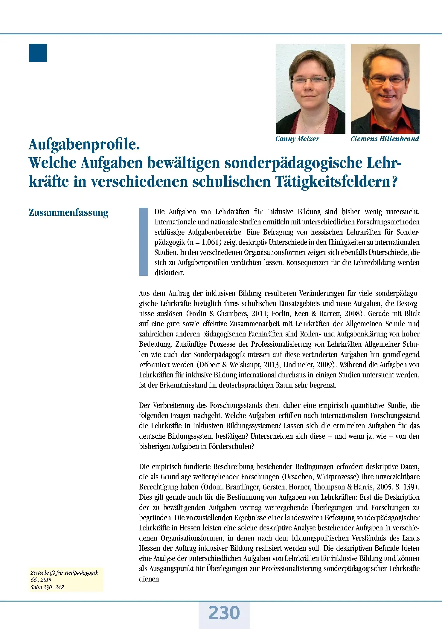 Zeitschrift für Heilpädagogik Artikel