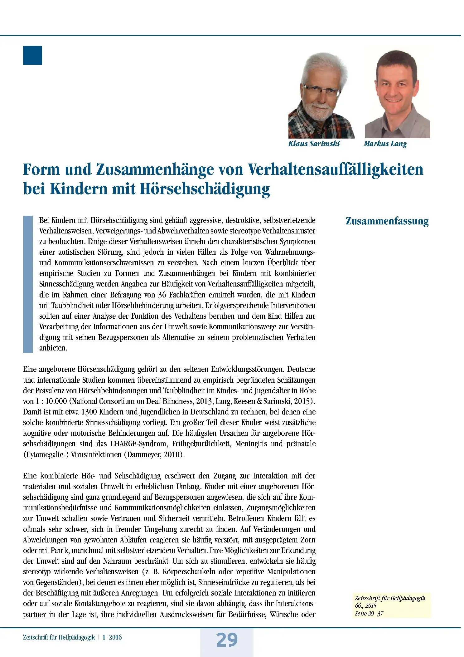 Zeitschrift für Heilpädagogik Artikel