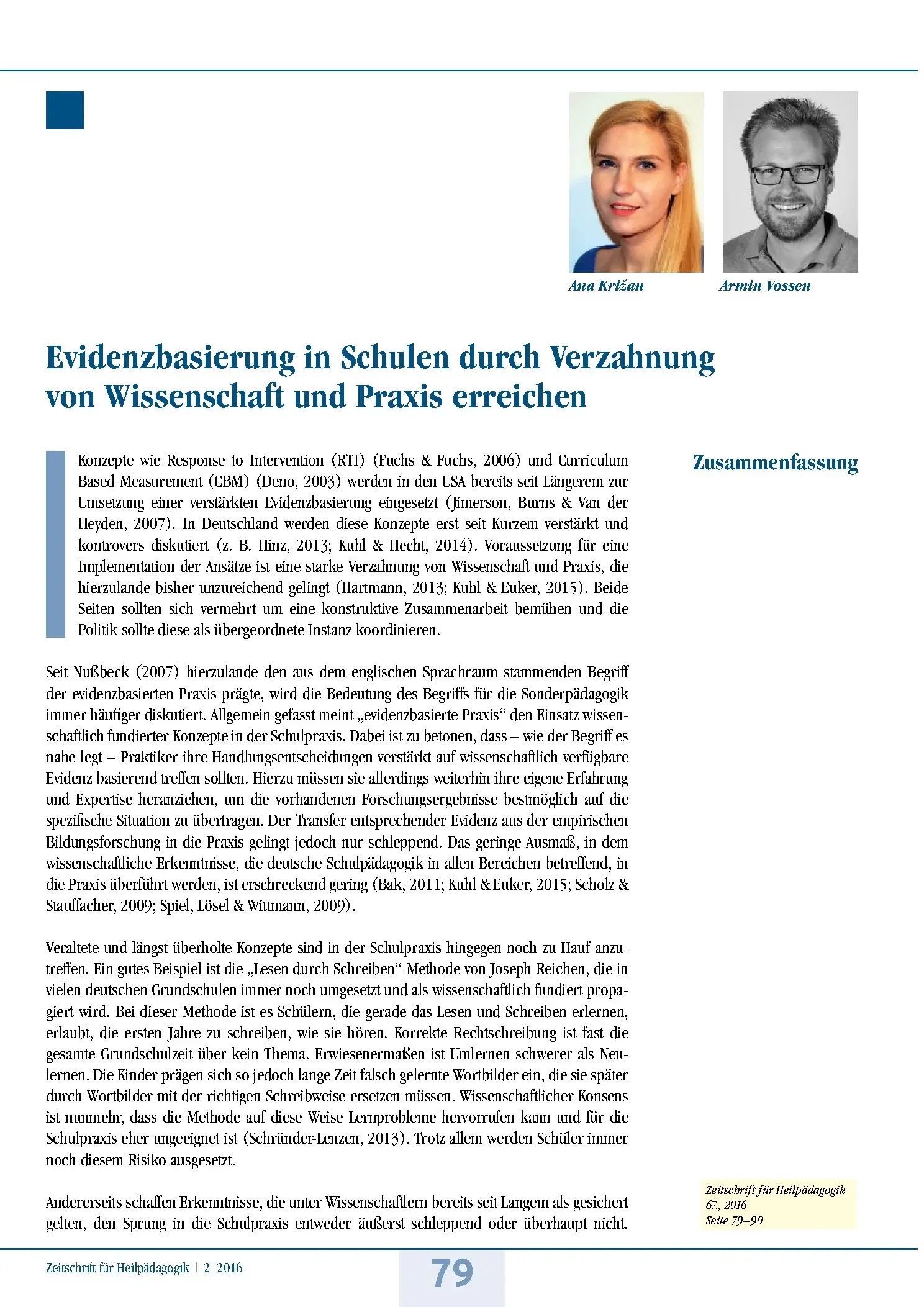 Zeitschrift für Heilpädagogik Artikel