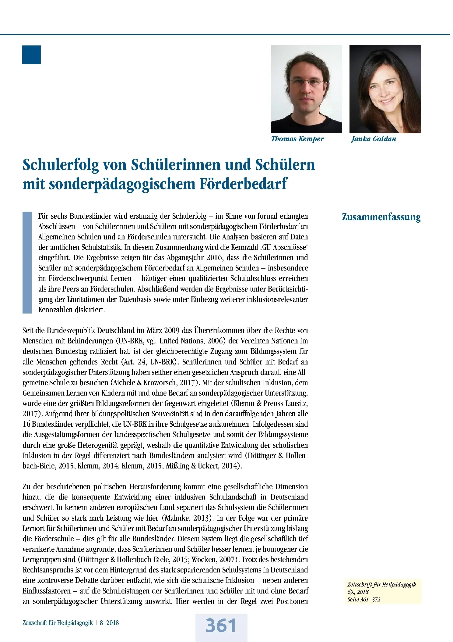 Zeitschrift für Heilpädagogik Artikel