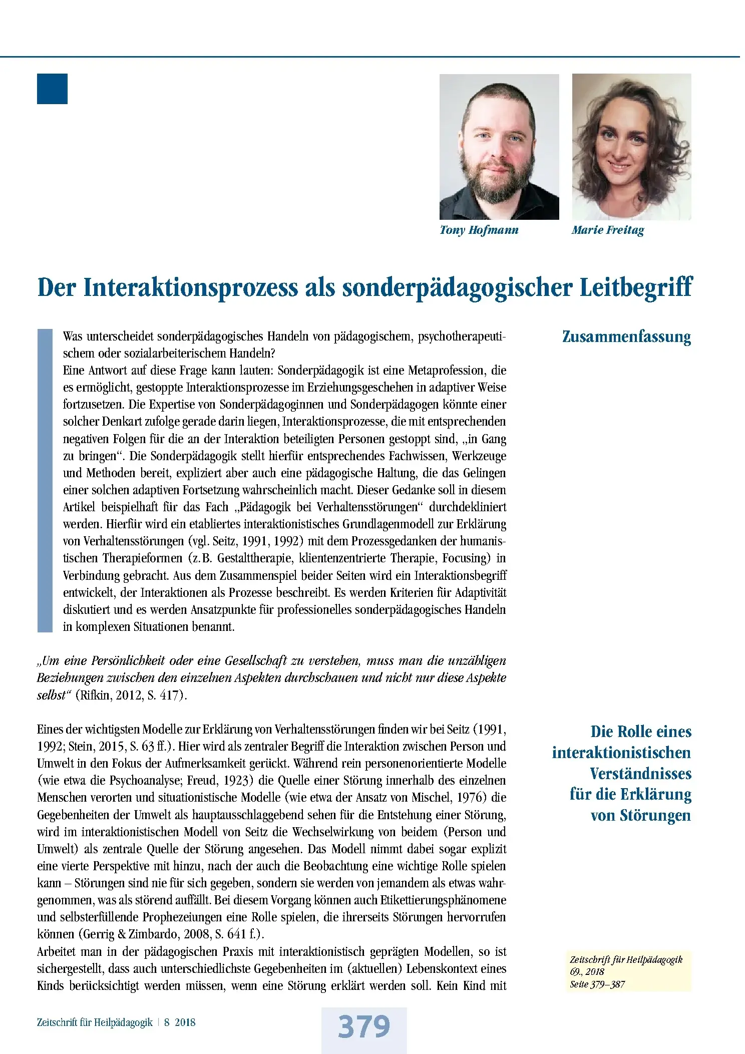 Zeitschrift für Heilpädagogik Artikel