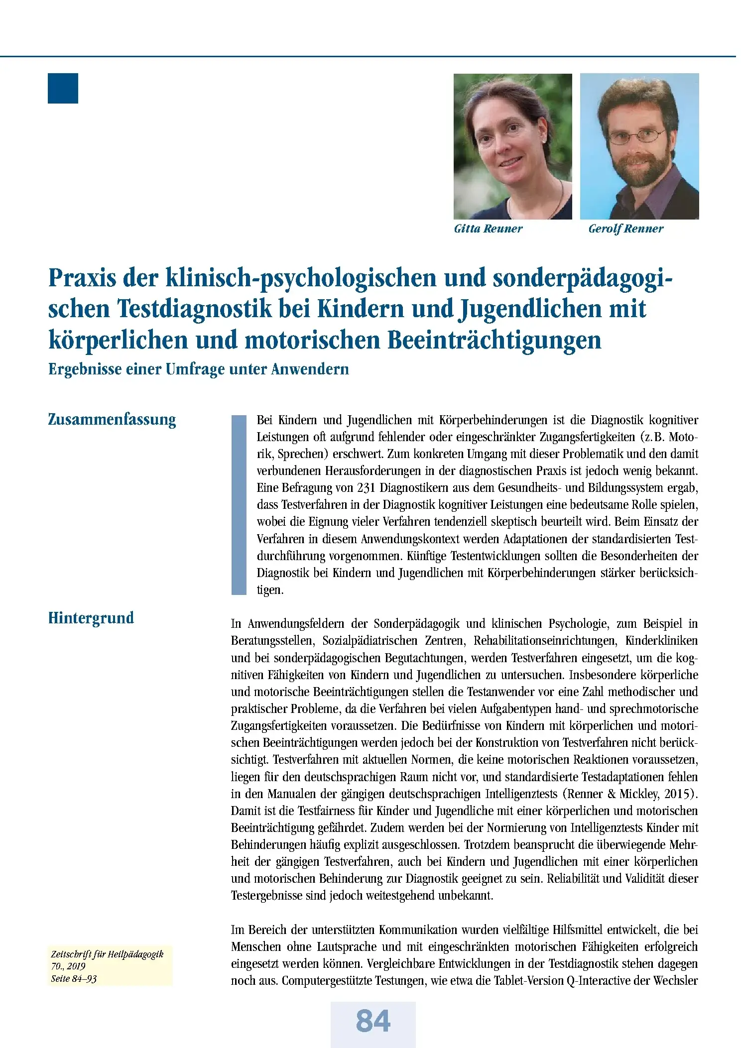 Zeitschrift für Heilpädagogik Artikel