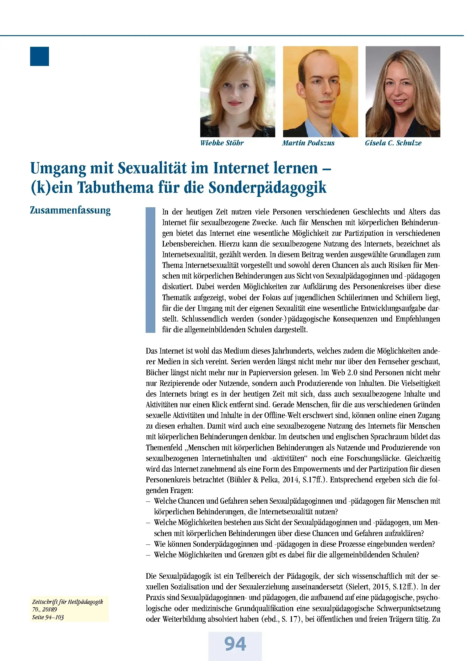 Zeitschrift für Heilpädagogik Artikel