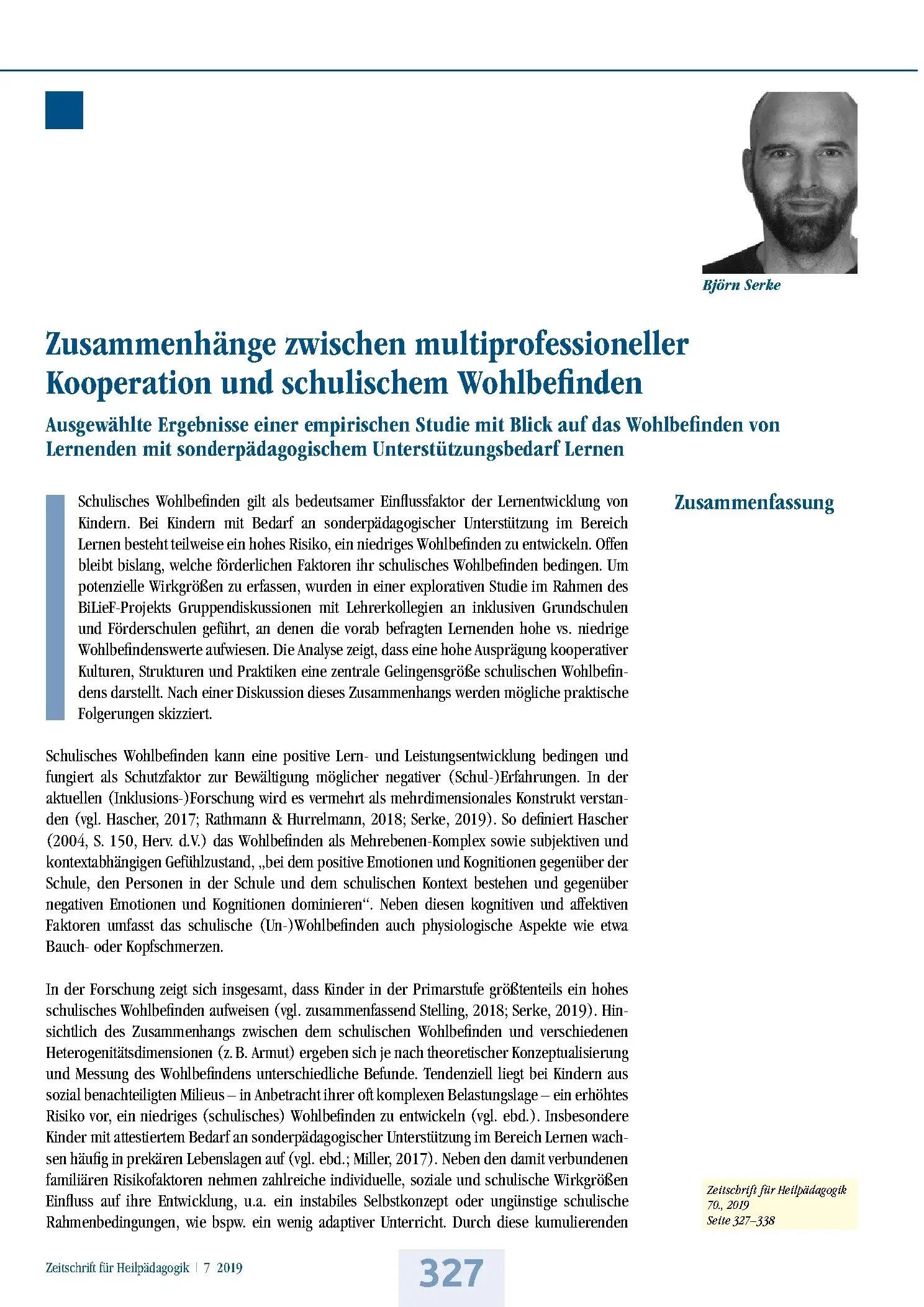 Zeitschrift für Heilpädagogik Artikel