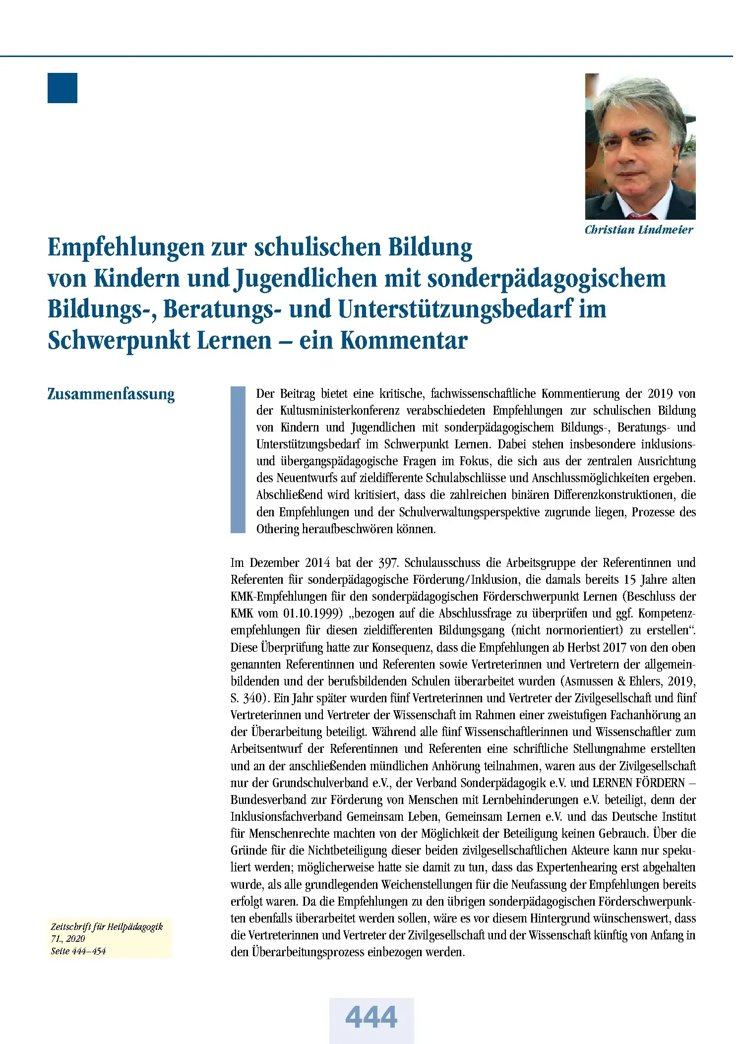 Zeitschrift für Heilpädagogik Artikel