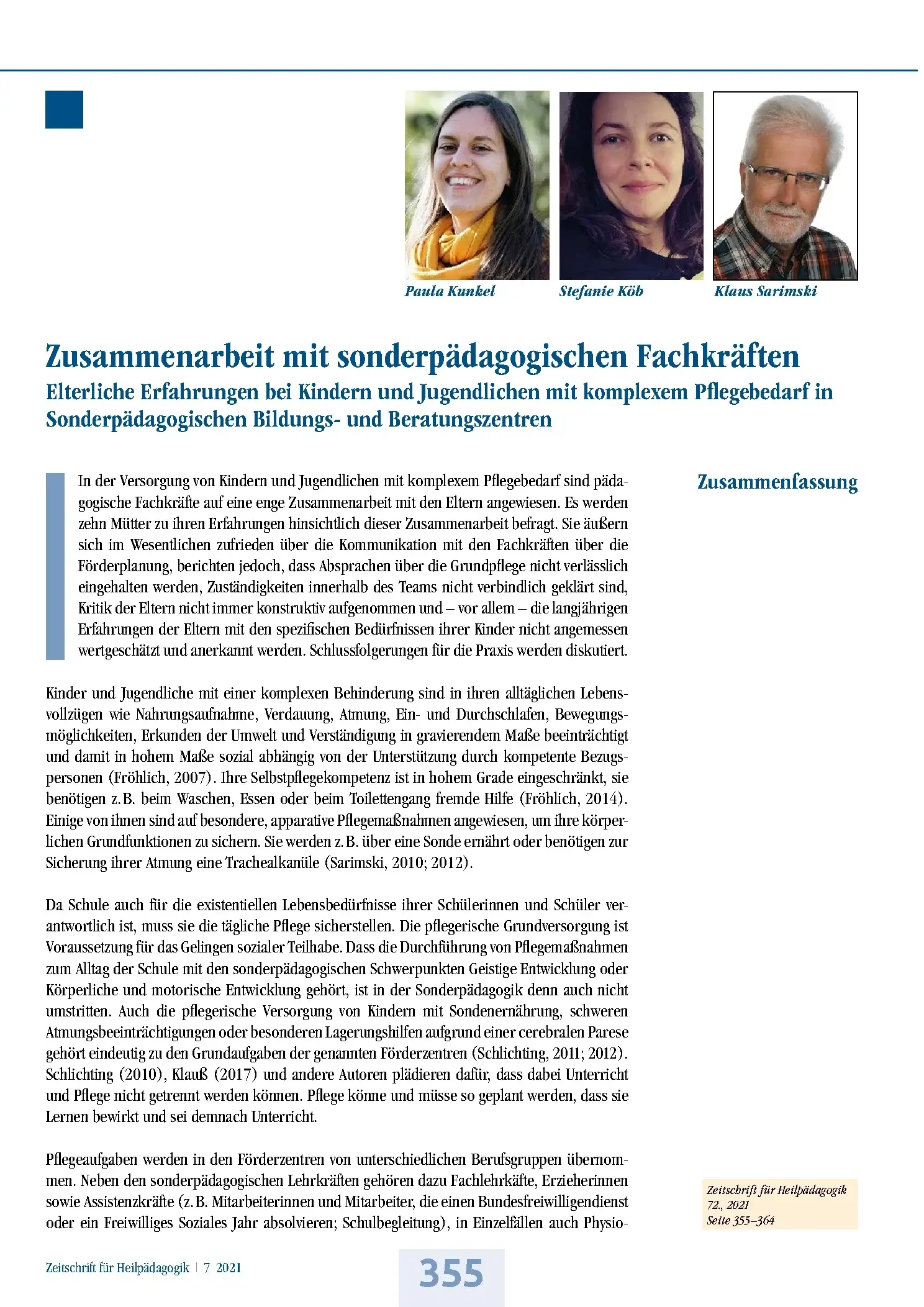 Zeitschrift für Heilpädagogik Artikel