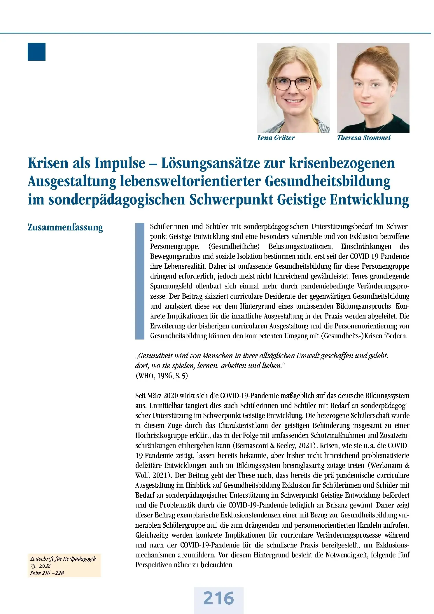 Zeitschrift für Heilpädagogik Artikel